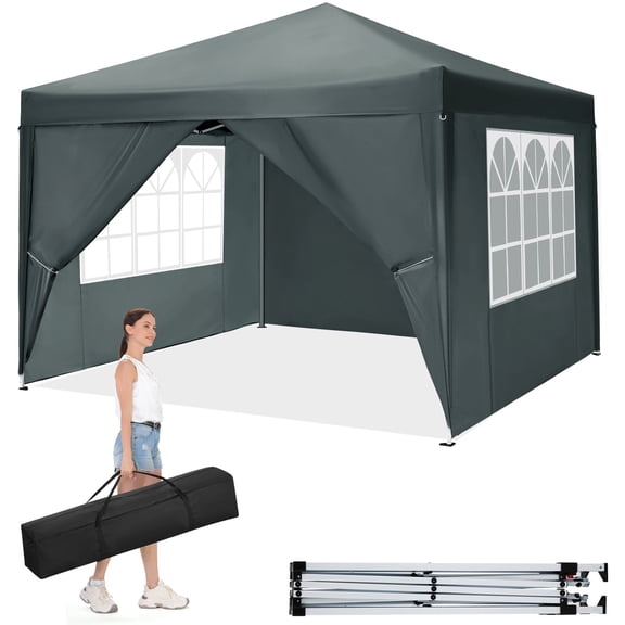 COBIZI 10x10 Pop up Canopy with Sidewalls Waterproof Outdoor Canopy Gazebo Anti-UV Instant Foldable Canopy Tent for Party with Carry Bag,Gray