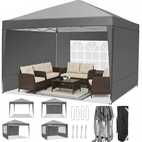 COBIZI 10x10 Pop up Canopy with Sidewalls Waterproof Canopy Tent for Outside Party Event Commercial Market Outdoor Patio Gazebo with Carry Bag,Gray