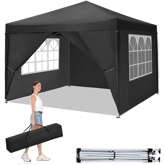 COBIZI 10x10 Pop up Canopy with Sidewalls Waterproof Outdoor Canopy Gazebo Anti-UV Instant Foldable Canopy Tent for Party with Carry Bag,Dark Black