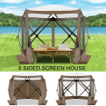 thumbnail image 1 of COBIZI 10x10 Screen House Pop up Gazebo Screen Tent for Camping,5 Sided Pop-up Camping Canopy Shelter Tent with 4 Sidewalls,Portable Outdoor Quick-Set Hub Tent with Carrying Bag&Ground Stakes,Brown, 1 of 11