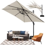 COBIZI 10x10ft Patio Cantilever Umbrella Double Roof Large Rectangular Deck Offset Umbrellas, Square Outdoor Patio Umbrella with 360°Rotation & Heavy-Duty Aluminum Frame,for Poolside Garden,Beige