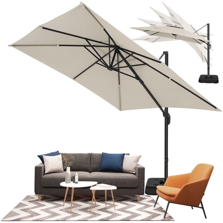COBIZI 10x10ft Patio Cantilever Umbrella Double Roof Large Rectangular Deck Offset Umbrellas, Square Outdoor Patio Umbrella with 360°Rotation & Heavy-Duty Aluminum Frame,for Poolside Garden,Beige