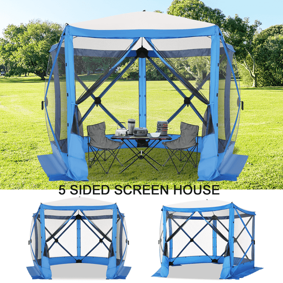 COBIZI 10x10ft Pop up Gazebo Screen House Tent for Camping, Pop-up Camping Canopy Tent with Mesh Windows,Portable Outdoor Quick-Set Hub Tent with Carrying Bag&Ground Stakes,Blue