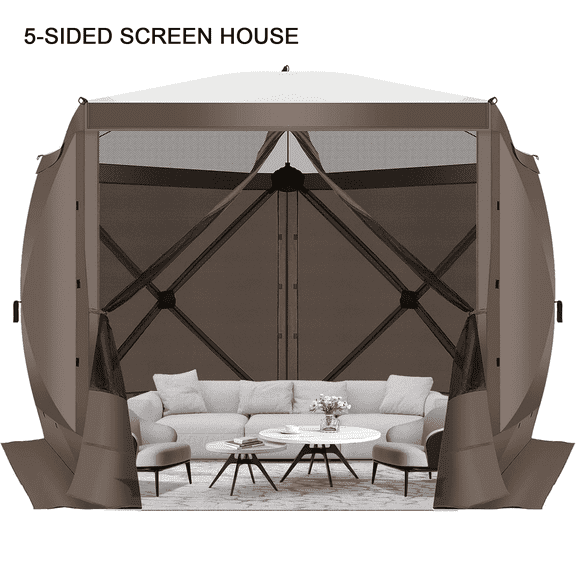 COBIZI 10x10ft Pop up Gazebo Screen Tent Screen House for Camping,5 Sided Pop-up Camping Canopy Shelter Tent with Sidewalls,Portable Outdoor Quick-set Hub Tent with Carrying Bag&Ground Stakes,Brown