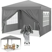COBIZI 10x10ft Popup Canopy Waterproof Canopy with 4 Sidewalls Outdoor Commercial Instant Shelter Beach Camping Canopy Tent for Party,Gray