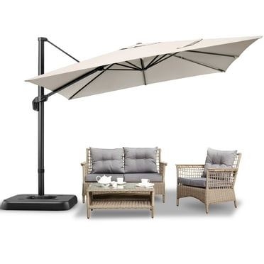 COBIZI 10x10ft Square Outdoor Patio Umbrella Cantilever Umbrella Large Offset Hanging Umbrella Aluminum Umbrella with 360°Rotation Adjustable Garden Pool Umbrella,Beige