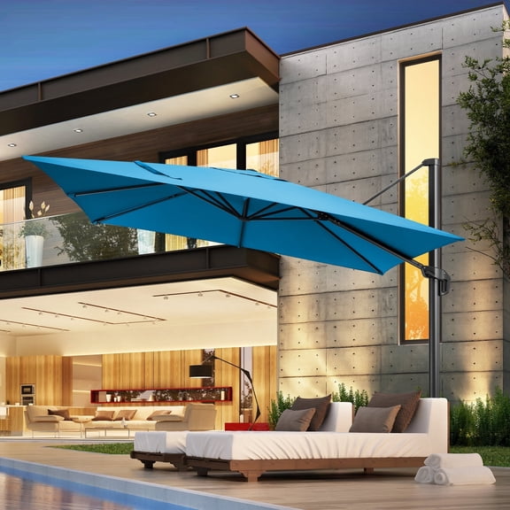 COBIZI 10x10ft Square Outdoor Patio Umbrella Cantilever Umbrella Large Offset Hanging Umbrella Aluminum Umbrella with 360°Rotation Adjustable Garden Pool Umbrella,Light blue