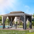 thumbnail image 1 of COBIZI 10x12 Hardtop Gazebo with Heavy Duty Galvanized Steel Double Roof, Flame-Resistant Curtains and Netting, Outdoor Gazebo with Aluminum Frame Permanent Gazebo for Backyard, Patio and Lawn,Black, 1 of 16