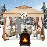 COBIZI Outdoor Canopy Gazebo 11x11 Pop up Gazebo Patio Gazebo with 4 Mosquito Netting Outdoor Canopy Shelter with 121 Square feet of Shade for Outdoor Lawn, Party, Garden, Backyard and Deck, Khaki