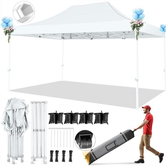 COBIZI 10x15 Canopy Tent Heavy Duty Pop Up Canopy Tent for Parties Event Wedding Commercial Easy Up Canopy with Roller Bag,UV 50+ & Upgraded No Water Accumulation, Thick Hexagonal Legs,White
