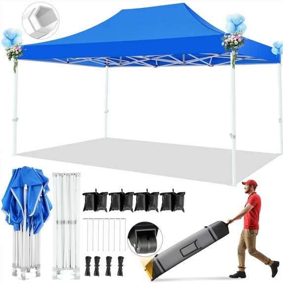 COBIZI 10x15 Canopy Tent Heavy Duty Pop Up Canopy Tent for Parties Event Wedding Commercial Easy Up Canopy with Roller Bag,UV 50+ & Upgraded No Water Accumulation, Thick Hexagonal Legs,Blue