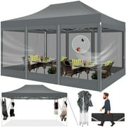 COBIZI 10x15 Heavy Duty Pop up Canopy with Mosquito Net,Instant Outdoor Shelter Large Canopy Tent for Outside,Gazebo with Mesh Sidewalls for Party,Backyard,Camping,Gray