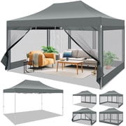 COBIZI 10x15 Heavy Duty Pop up Canopy, Instant Setup Outdoor Canopy with Mesh Sidewalls, for Patio, Party, Backyard, Camping, Gray