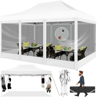 COBIZI 10x15 Heavy Duty Pop up Canopy with Mosquito Net,Instant Outdoor Shelter Large Canopy Tent for Outside,Gazebo with Mesh Sidewalls for Party,Backyard,Camping,White