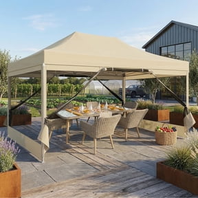 COBIZI 10'x15' Pop Up Gazebo with Mosquito Netting,150 Sq Ft Large Outdoor Canopy Tent,3 Adjustable Heights, Portable Instant Shelter for Patio, Backyard & Parties, Khaki
