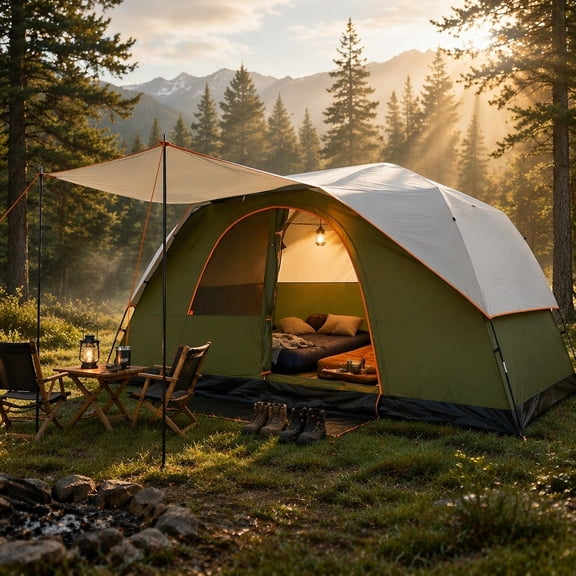 COBIZI 8-10-12 Person Family Camping Tent, 15x9FT 2-in-1 Detachable Rainfly, Waterproof 3500mm & Windproof, Open Interior with Mesh Windows, Easy Setup, Wind Ropes & Stakes, Green