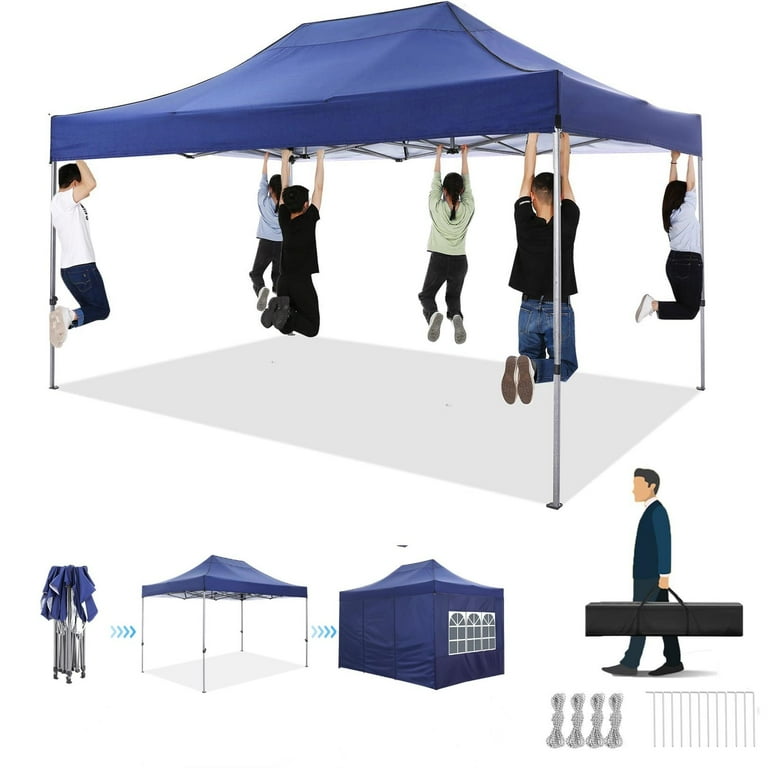 COBIZI 10x15 Heavy Duty Pop up Canopy Tent with 4 Sidewalls Outdoor Waterproof Canopy Tent Event Shelter for Parties Commercial Series Blue