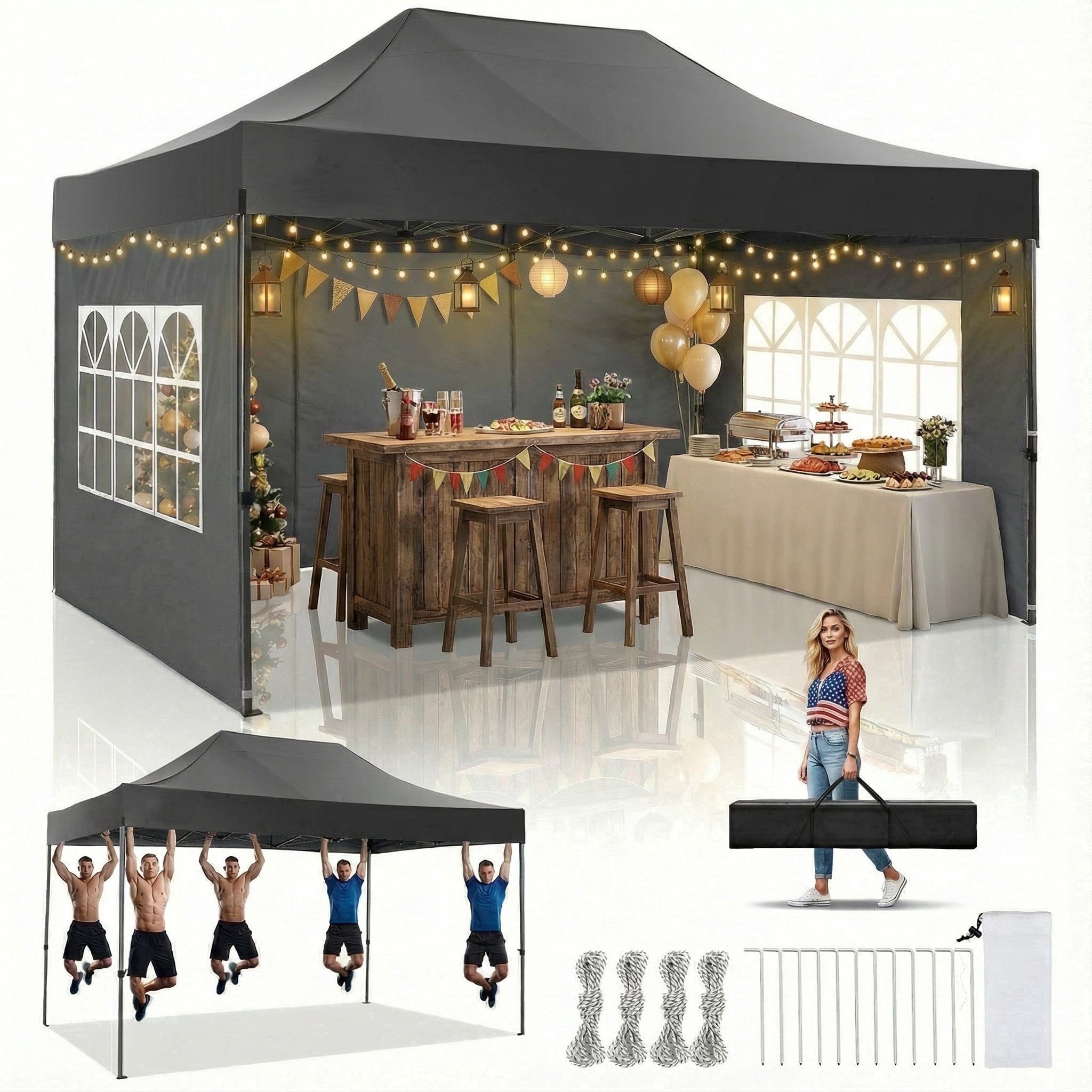 COBIZI 10x15 Heavy Duty Pop up Waterproof Canopy Tent, Outdoor