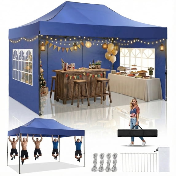 COBIZI 10x15 Pop up Canopy Heavy Duty Party Tent with 4 Sidewalls,Outdoor Waterproof Pop up Canopy Tent Event Shelter for Parties,Commercial-Series,Camping,Event,Dark Blue(Frame Thickened)