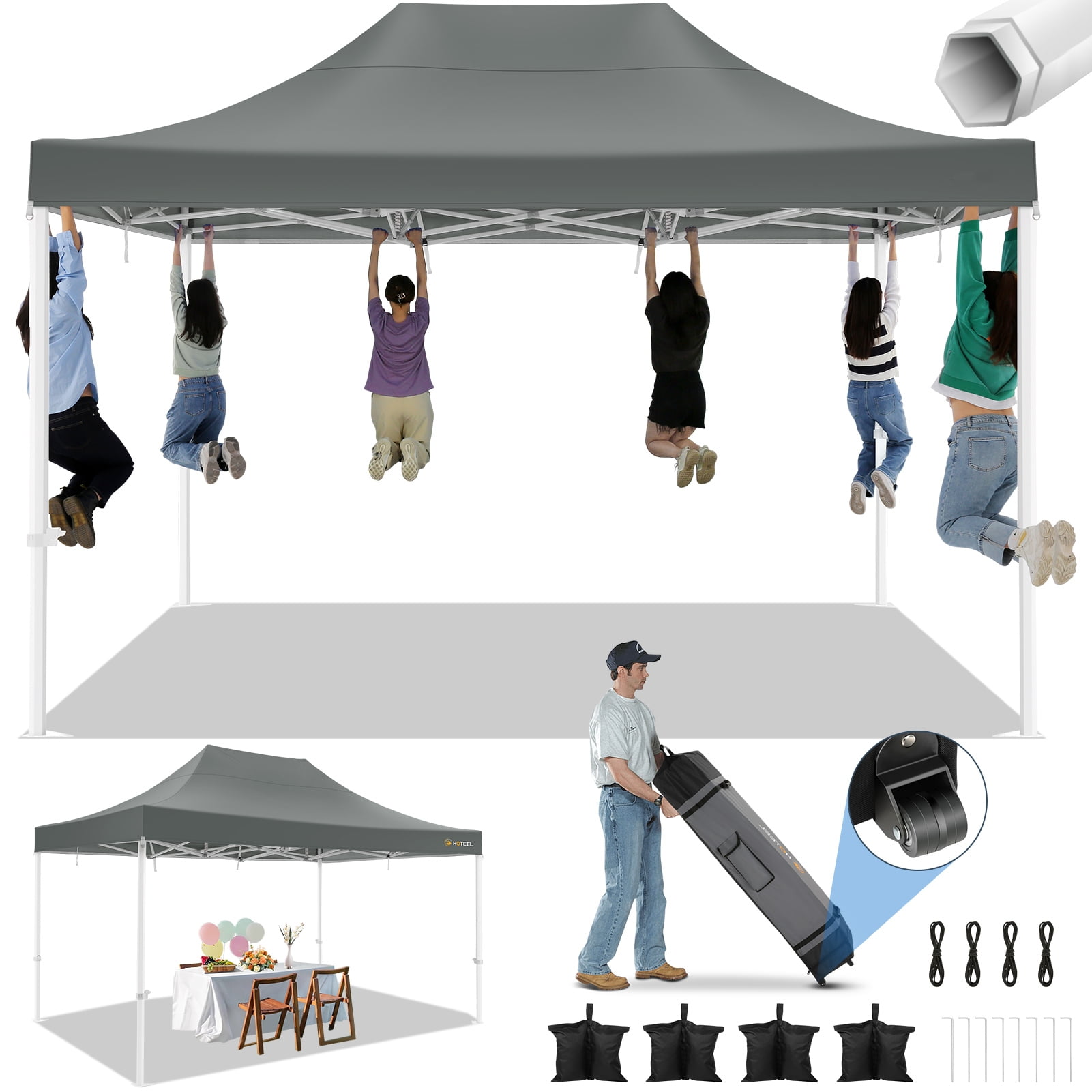 COBIZI 10x15 Pop up Canopy Tent 10 x 15 Heavy Duty Ez up Canopy Commercial Instant Party Tent with Roller Bag Sand Bags Waterproof UPF 50 White Frame Thickened Windproof