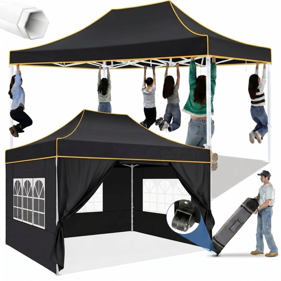 COBIZI 10x15 Pop up Canopy Tent Heavy Duty with 4 Sidewalls Tents for Parties Outdoor Canopy Event Tent Wedding with Roller Bag,Upgraded UV 50+ , Thick Hexagonal Legs, black