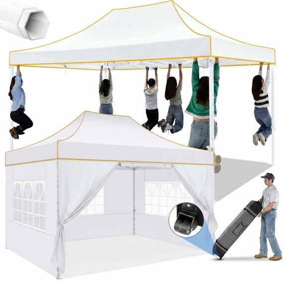 COBIZI 10x15 Pop Up Canopy Tent Heavy Duty with 4 Sidewalls Tents for Parties Outdoor Canopy Event Tent Wedding with Roller Bag,Upgraded UV 50+ , Thick Hexagonal Legs, white
