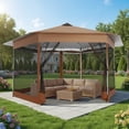 thumbnail image 1 of COBIZI 16' x 16' Pop-Up Gazebo Canopy Tent with Netting, Adjustable Height Outdoor Patio Shelter with Vented Top, 256 Sq. Ft. Shade for Backyard, Garden, Party, Brown, 1 of 9
