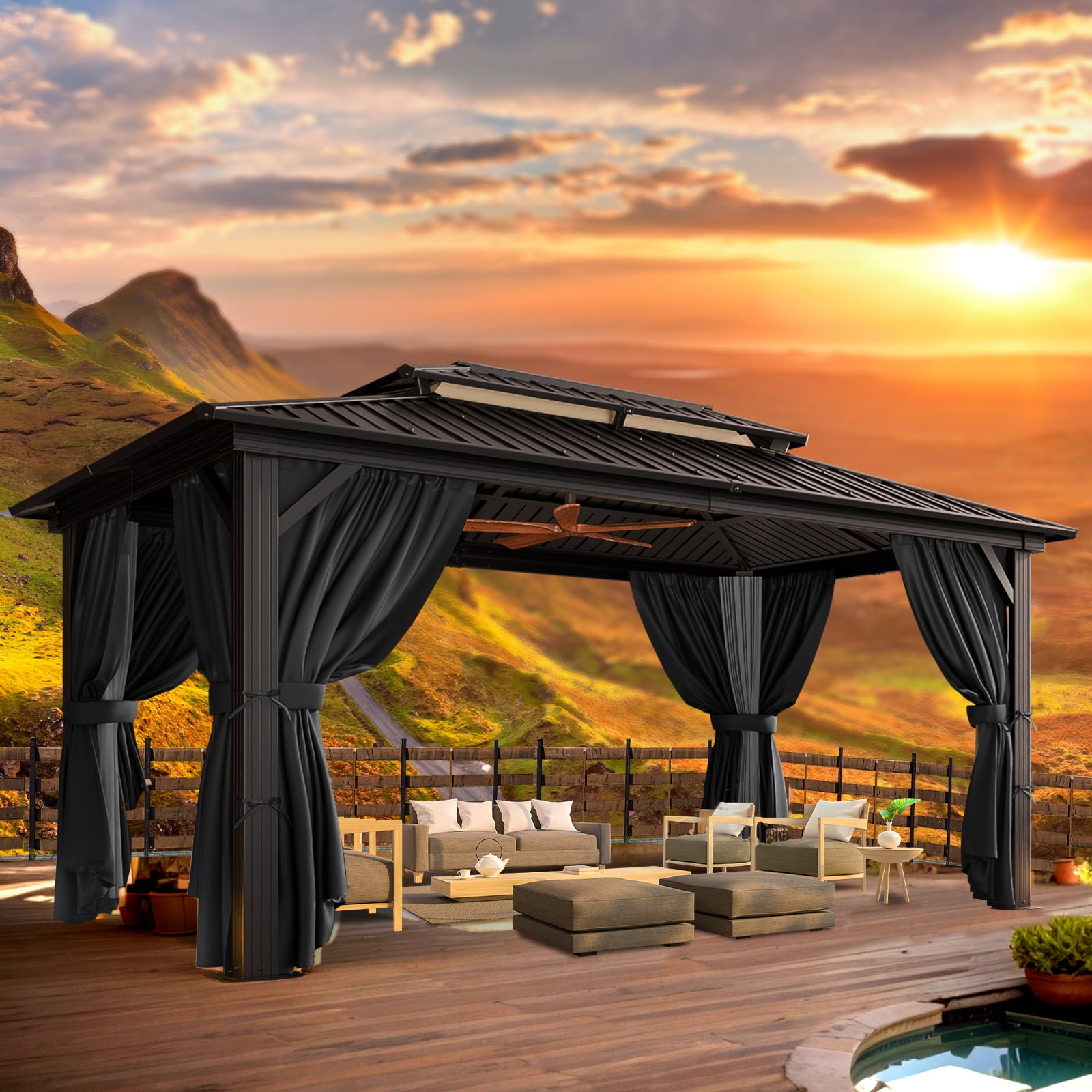 COBIZI 10x15ft Hardtop Gazebo, Polycarbonate Double Roof Aluminum