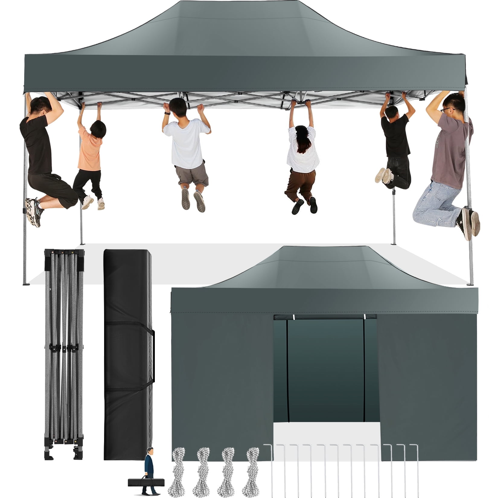 Gray 10x15 FT Waterproof Alloy Steel Pop-Up Canopy Tent with Sidewalls