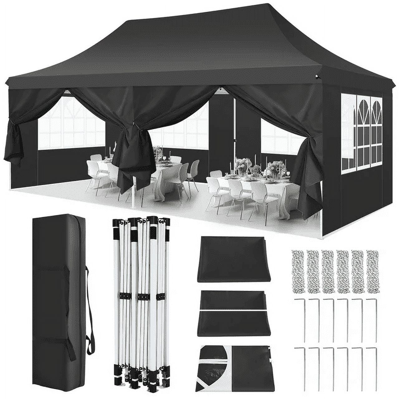 Black 10' x 20' Alloy Steel Outdoor Canopy Tent with Side Walls