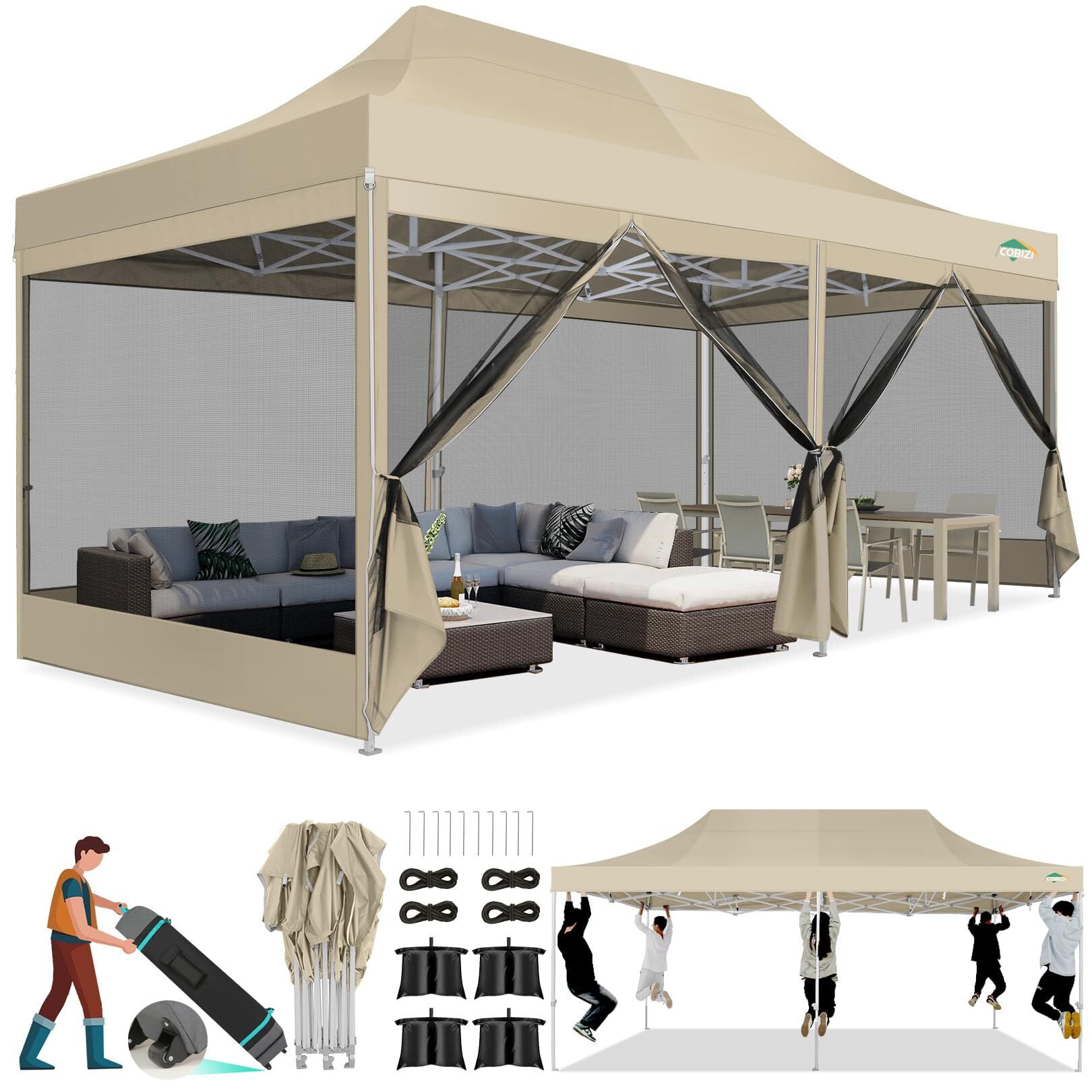 COBIZI 10x20 Canopy Tent, Heavy Duty Pop up Canopy with Sidewalls ...