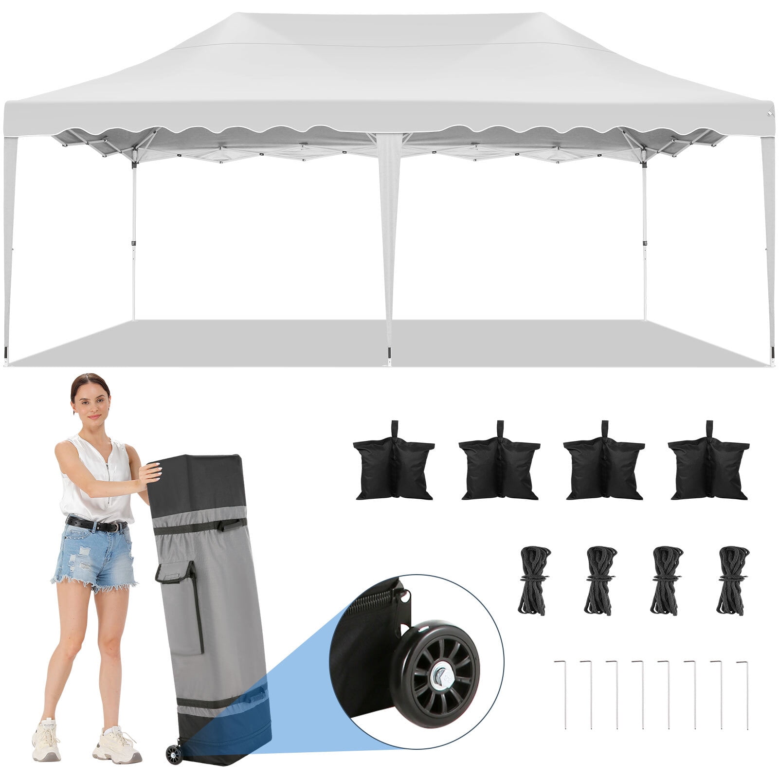 White 10x20ft Heavy Duty Waterproof Pop Up Canopy Tent