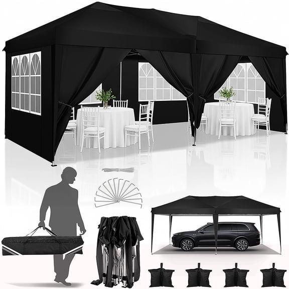 COBIZI 10x20 EZ Pop Up Canopy Tent Party Tent Outdoor Event Protable Instant Shelter Canopy Gazebo with 6 Removable Sidewalls and Carry Bag,Black