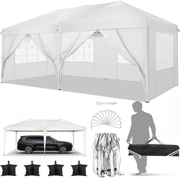 COBIZI1 0x20 Pop Up Canopy Tent, 10X20 Canopy with 6 Removable Sidewalls, Easy Up Party Tent for Outdoor Events, Portable Instant Shelter Gazebo, Outdoor Canopy with Carry Bag,White