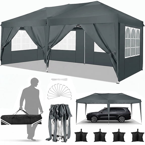 COBIZI 10x20 EZ Pop Up Canopy Tent Party Tent Outdoor Event Protable Instant Shelter Tent Gazebo with 6 Removable Sidewalls and Carry Bag,Gray