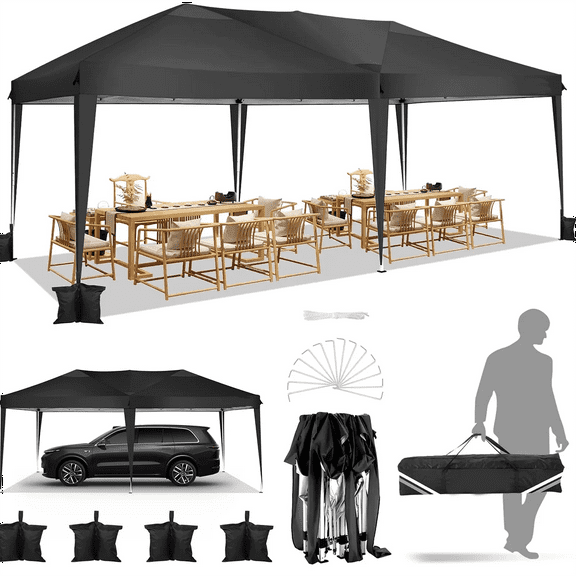 COBIZI 10x20 EZ Pop Up Canopy Tent Party Tent Outdoor Event Protable Instant Shelter Canopy Gazebo with Sandbags and Carry Bag,Black