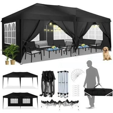 COBIZI 10x20 EZ-UP Canopy Tent Waterproof Canopy,Protable Instant Shelter Gazebo with 6 Removable Sidewalls and Carry Bag,Black