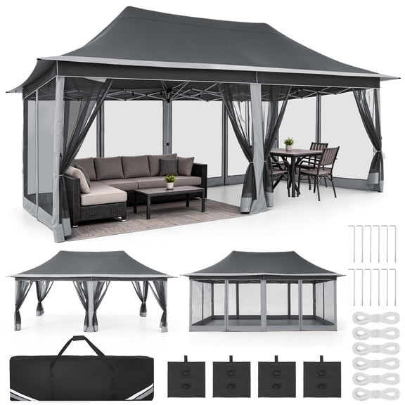 COBIZI 10x20 Gazebo Tent Outdoor Pop up Gazebo Canopy Shelter with Mosquito Netting, Dark Gray