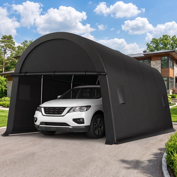 COBIZI 10x20 Heavy Duty Carport Canopy Portable Garage with Double Zippered Roll-up Doors & Vents, Round Style Roof Car Canopy Car Garage Upgrade Waterproof for Cars, Boats, Trucks, Gray