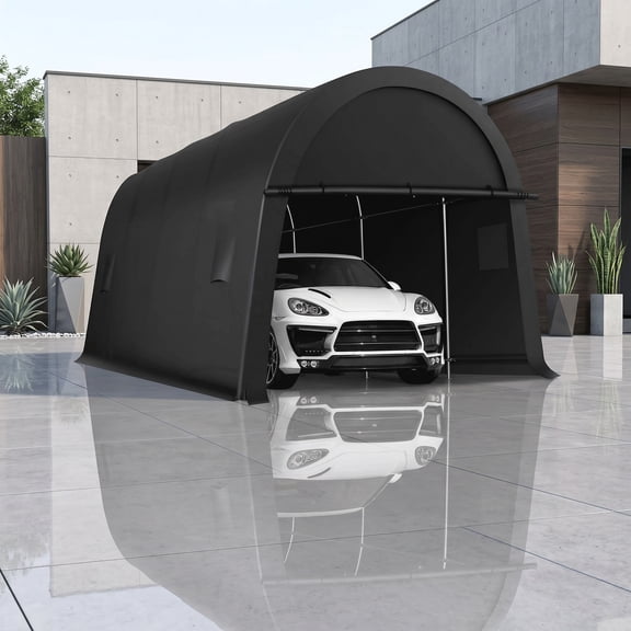 COBIZI 10x20 Heavy Duty Carport Canopy Portable Garage with Double Zippered Roll-up Doors & Vents, Round Style Roof Car Canopy Car Garage Upgrade Waterproof for Cars, Boats, Trucks, Gray