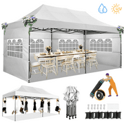 COBIZI 10x20 Heavy Duty Pop up Canopy Tent with 6 sidewalls Easy Up Commercial Outdoor Canopy Wedding Party Tent for Beach All Season Wind & Waterproof Gazebo with Roller Bag,White(Frame Thickened)
