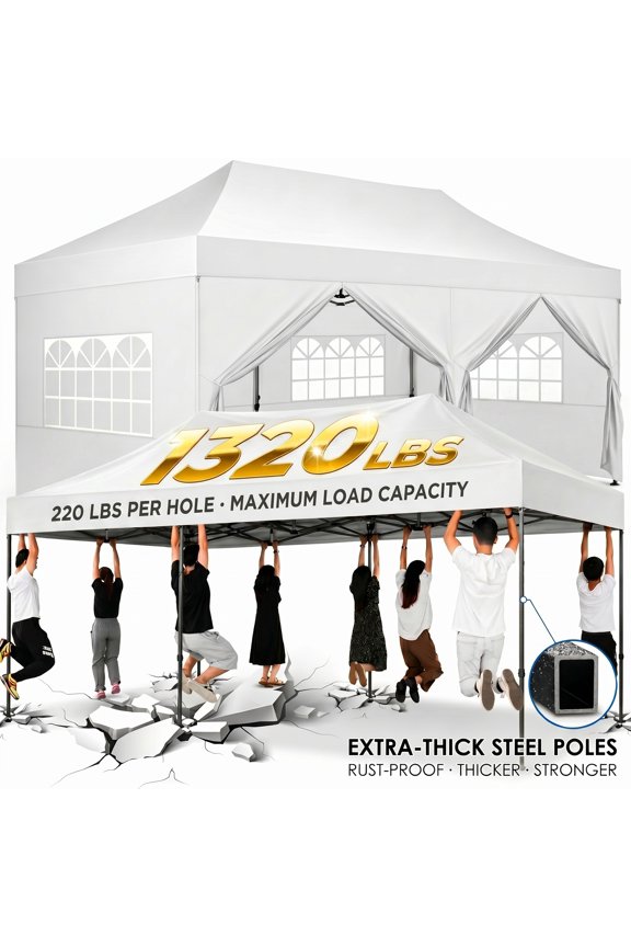 10x20FT Heavy Duty Pop Up Canopy Tent with 6 Removable Sidewalls & Thickened Frame, All-Season Wind & Waterproof Outdoor Canopy for Weddings, Parties & Commercial Events, Roller Bag, White