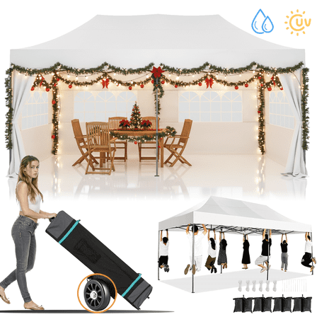 COBIZI 10x20 Heavy Duty Pop up Canopy Tent with 6 sidewalls Easy Up Commercial Outdoor Canopy Wedding Party Tent for Beach All Season Wind & Waterproof Gazebo with Roller Bag,White(Frame Thickened)
