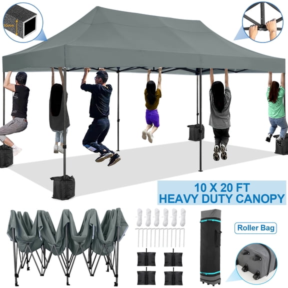 COBIZI 10x20 Heavy Duty Pop up Canopy Tent with 6 sidewalls Easy Up Commercial Outdoor Canopy Wedding Party Tents for Parties All Season Wind & Waterproof Gazebo with Roller Bag,Grey(Frame Thickened)