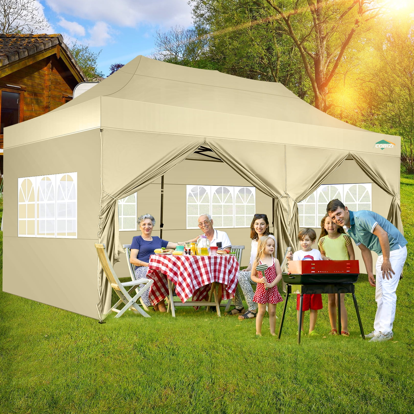 COBIZI 10x20 Heavy Duty Pop up Canopy Tent with 6 sidewalls Easy Up Commercial Outdoor Canopy Wedding Party Tents for Parties All Season Wind