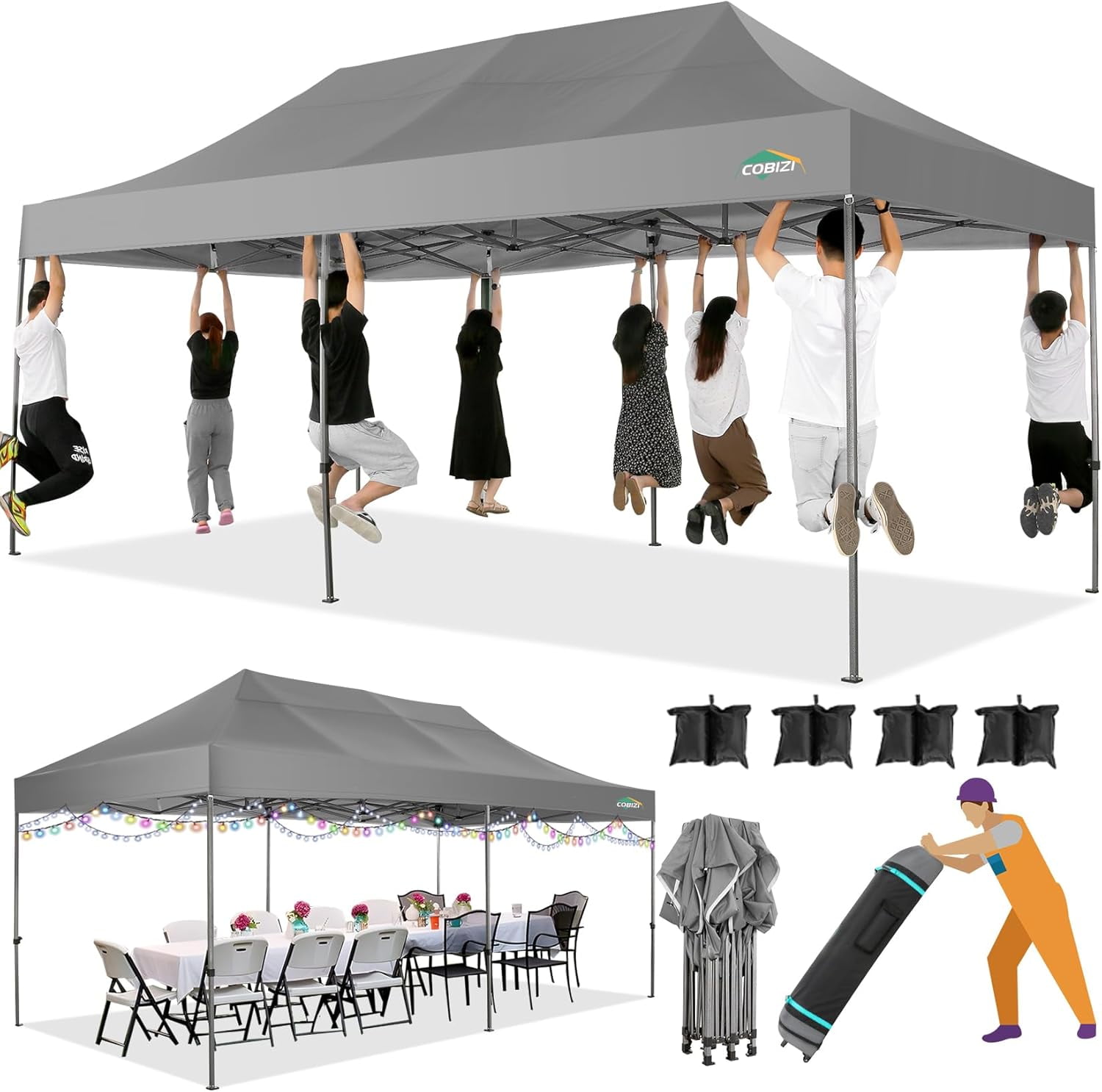 Gray 10x20 Heavy Duty Pop Up Canopy Tent with Sidewalls