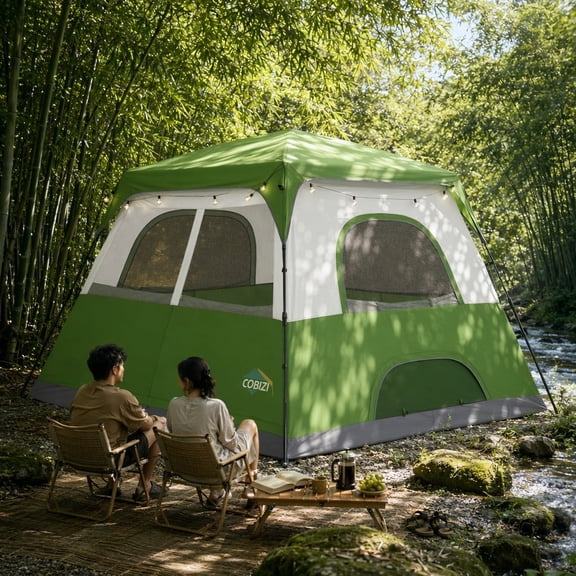 COBIZI 4-6-8 Person Family Camping Tent with Instant Pop-Up Setup, 10x9FT Heavy Duty 210D Oxford Waterproof PU2000mm & Fire Resistant Tent with Mesh Screen, Wind Ropes and Stakes, Green