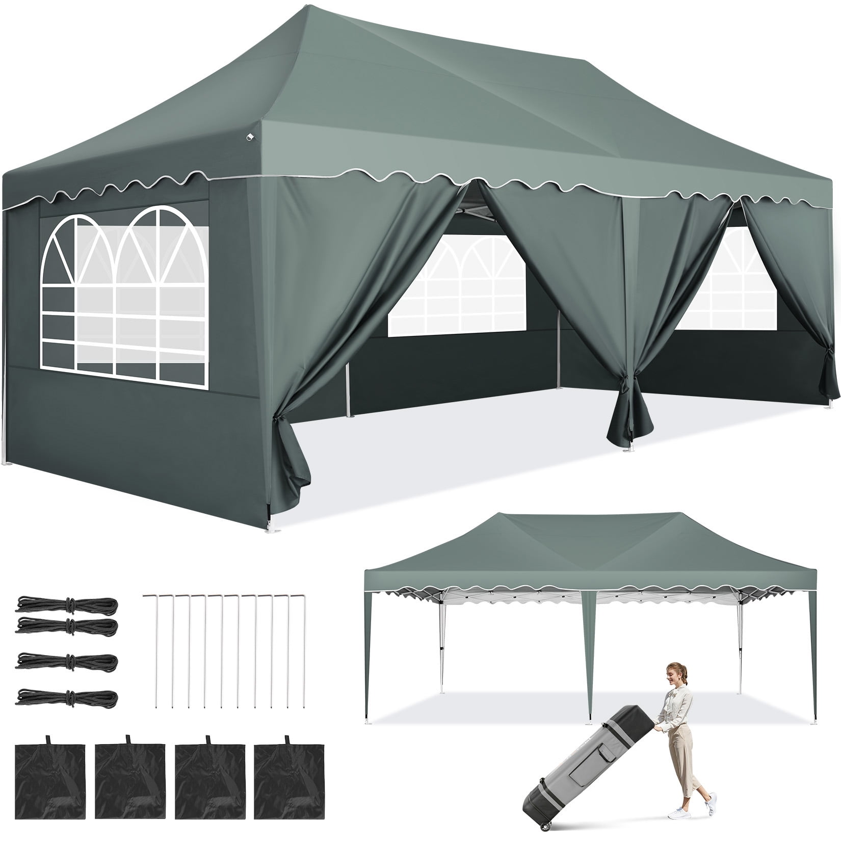Gray 10x20 Waterproof Alloy Steel Pop-Up Canopy Tent with Sidewalls