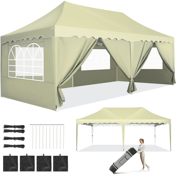 COBIZI 10x20 Party Tent Canopy Tent with 6 Sidewalls, UPF 50+, Waterproof Portable Pop up Canopy Outdoor , Large Event Tent for Backyard, Wedding, Market, Khaki