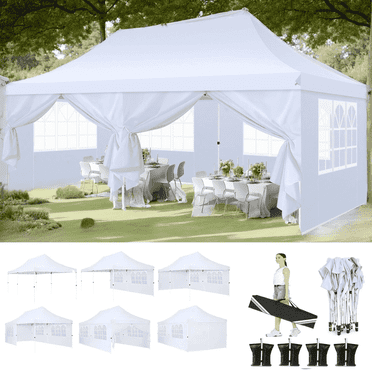 COBIZI 10x20 Pop up Canopy with 6 Removable Sidewalls,Outdoor Waterproof Canopy Tents for Partie Wedding,Instant Sun Protection Shelter with Upgrade Raised Roof and Carry Bag,White